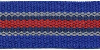 Tassenband 30 mm streep kobalt blauw/grijs/donker blauw/rood STEVIG (ca. 5 m)