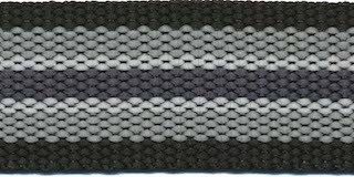 Tassenband 30 mm streep zwart/licht grijs/wit/antraciet STEVIG (ca. 5 m)