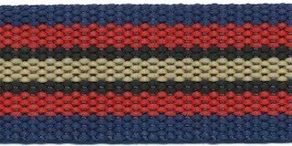 Tassenband 30 mm streep donker blauw/rood/zwart/zand STEVIG (ca. 5 m)