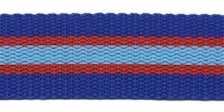 Tassenband 25 mm streep kobalt blauw/rood/licht blauw STEVIG (ca. 5 m)