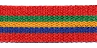 Tassenband 25 mm streep rood/groen/geel/blauw STEVIG (ca. 5 m)