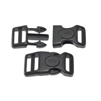 Adjustable curved safety side release buckle black plastic with black (round) center-lock 20 mm (10, 50, 100, ... pieces)