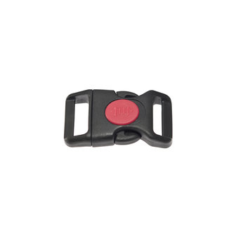 Gebogen klikgesp zwart kunststof met rode (ronde) veiligheidssluiting 20 mm (10, 50, 100, ... stuks)