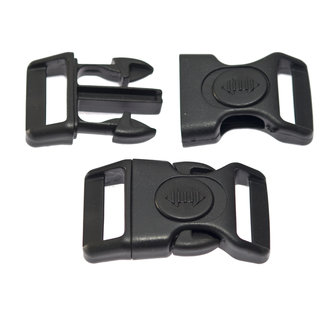 Curved safety side release buckle black plastic with black (round) center-lock 25 mm (10, 50, 100, ... pieces)