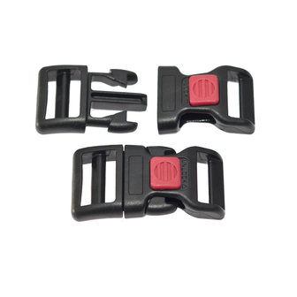 Adjustable curved safety side release buckle black plastic with (square) red center-lock 20 mm (10, 50, 100, ... pieces)