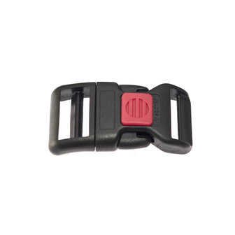 Gebogen verstelbare klikgesp zwart kunststof met rode (rechth.) veiligheidssluiting 25 mm (10, 50, 100, ... stuks)