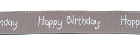 Graues Ripsband Happy Birthday 16 mm (ca. 20 m)