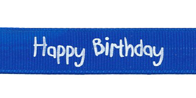 Kobalt blauw grosgrainband Happy Birthday 16 mm (ca. 20 m)