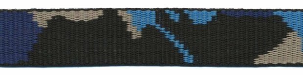 Tassenband 25 mm camouflageprint zwart/blauw/zand dubbelzijdig (ca. 5 m)