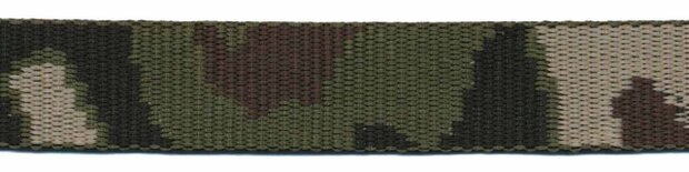 Tassenband 25 mm camouflageprint zwart/bruin/groen dubbelzijdig (ca. 5 m)