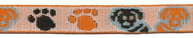 Tassenband 25 mm hondjes oranje/zwart/wit/blauw dubbelzijdig (ca. 5 m)