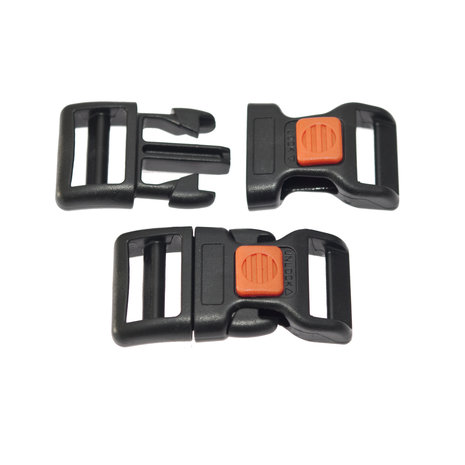 Adjustable curved safety side release buckle black plastic with (square) orange center-lock 20 mm (10, 50, 100, ... pieces)