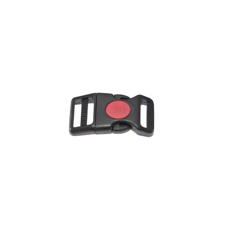 Gebogen verstelbare klikgesp zwart kunststof met rode (ronde) veiligheidssluiting 15 mm (10, 50, 100, ... stuks)
