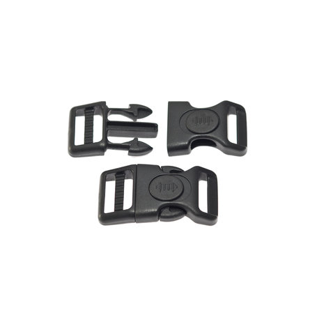 Adjustable curved safety side release buckle black plastic with black (round) center-lock 15 mm (10, 50, 100, ... pieces)