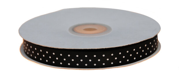 Zwart dubbelzijdig satijnband met witte stippen 13 mm (ca. 30 m)