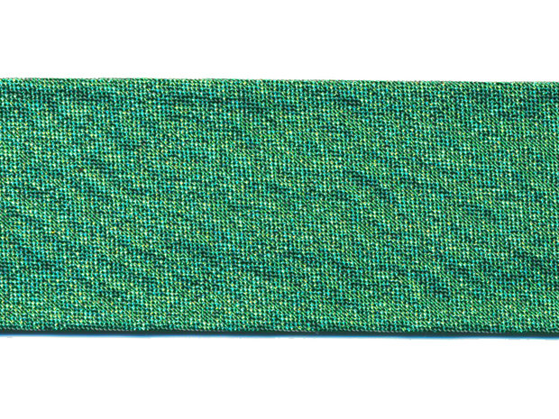 Groen gevouwen lurex biaisband 30 mm (ca. 25 meter)