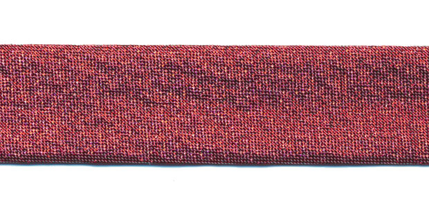 Rood gevouwen lurex biaisband 18 mm (ca. 25 meter)