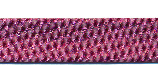 Fuchsia gevouwen lurex biaisband 18 mm (ca. 25 meter)