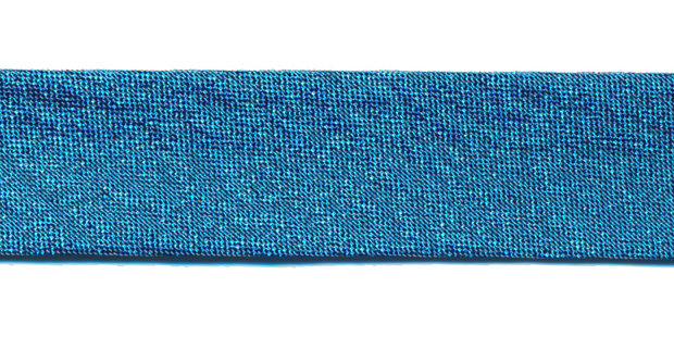 Blauw gevouwen lurex biaisband 18 mm (ca. 25 meter)