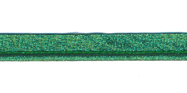 Groen lurex piping-/paspelband met 2 mm koordje (ca. 25 meter)