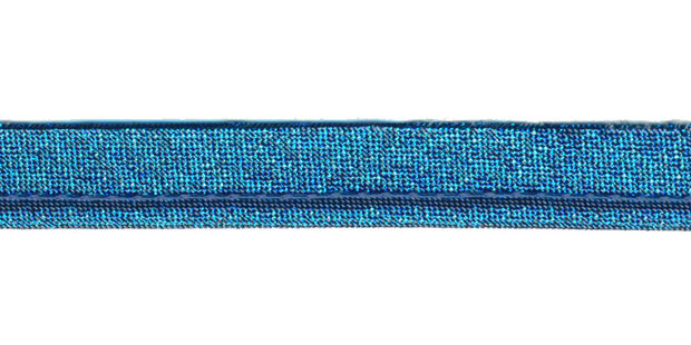 Blauw lurex piping-/paspelband met 2 mm koordje (ca. 25 meter)