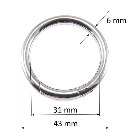 Metalen O-ring met musketonsluiting zilverkleurig 30 mm (1 stuk)