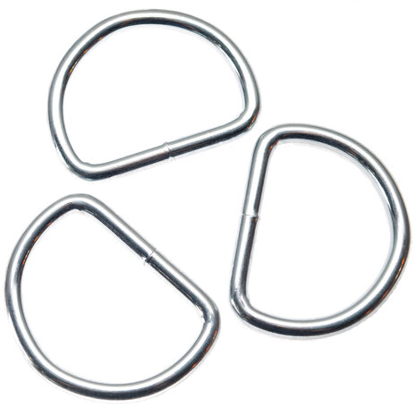 Metalen D-ring zilverkleurig gelast ZWAAR 50 x 6,5 mm (1 stuk), mat gegalvaniseerd