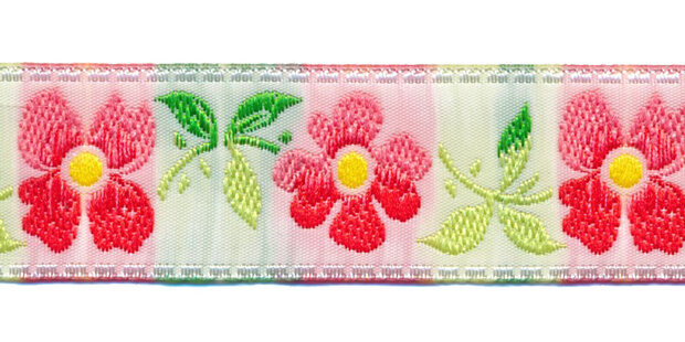 Bloemband roze-groen 22 mm (ca. 22 m)