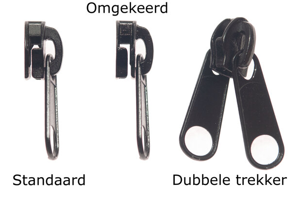 Ritsvoetje / zwaantje / schuivertje met DUBBELE TREKKER zwart #580 maat 10 (10 stuks)