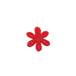 Applicatie bloem rood satijn effen klein 18 mm (ca. 100 stuks) - achterzijde
