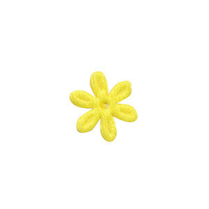 Applicatie bloem geel satijn effen klein 18 mm (ca. 100 stuks)