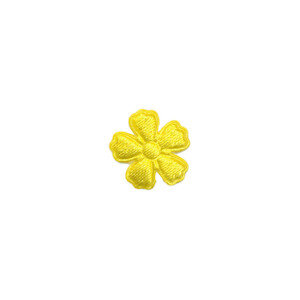 Applicatie bloem geel satijn effen mini 15 mm (ca. 100 stuks)
