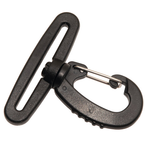 Musketonhaak zwart kunststof met metalen veer - draaibaar 50 mm (1 stuk)