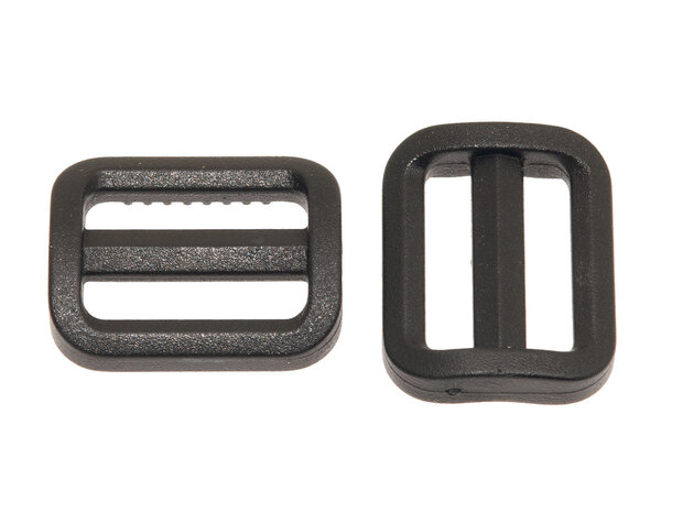 Schuifgesp zwart kunststof RECHT 20 mm - voorzijde