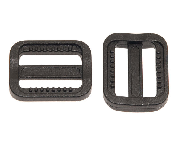 Schuifgesp zwart kunststof RECHT 20 mm - achterzijde