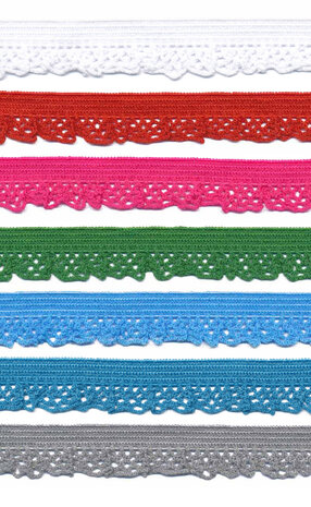 SET: 7 kleuren elastisch kant 12 mm (ca. 175 m)