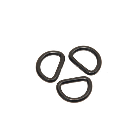Metalen D-ring ZWART gelast 15 x 3,0 mm (1 stuk)