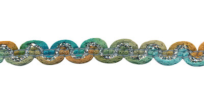 Multicolor zig zag band blauw-groen-oker-metallic 10 mm (ca. 10 m) - detail