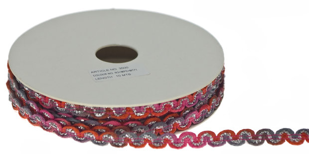 Multicolor zig zag band roze-meloen-grijs-metallic 9 mm (ca. 10 m)