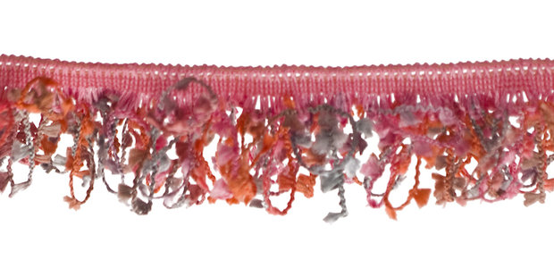 Elastisch franjeband met multicolor mini kwastjes roze-meloen-grijs ca. 30 mm (ca. 10 meter)