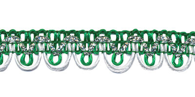 2-kleurig schulpband groen-wit met zilverdraad 15 mm (ca. 16 meter)