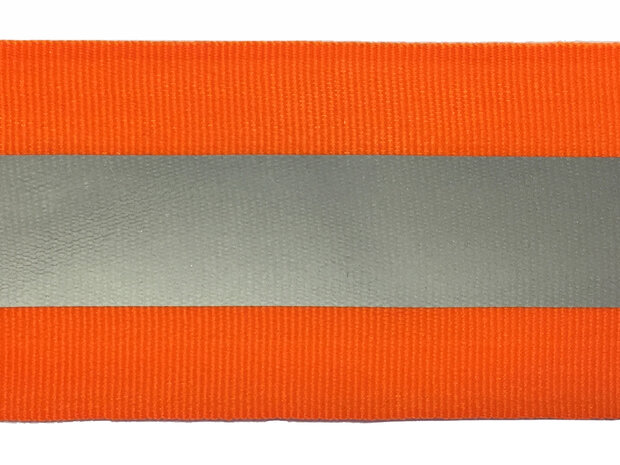 Fluoriserend oranje grosgrainband met reflectiestreep 50 mm (ca. 10 meter)