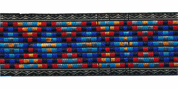 Sierband Inca stijl zwart-blauw-rood-oranje 25 mm (ca. 22 m)