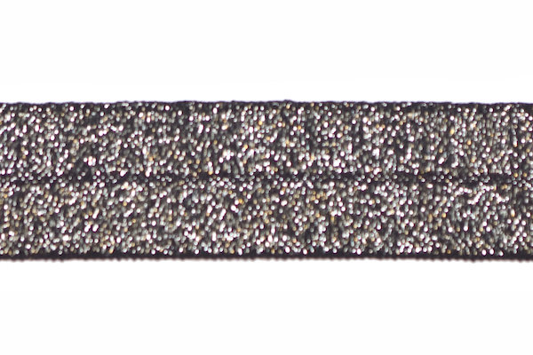 Zilver op zwart #004 elastisch biaisband 20 mm (ca. 25 m)
