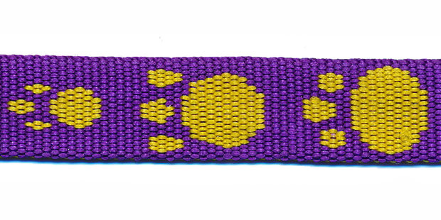 Tassenband 15 mm pootje paars/geel (ca. 5 m)