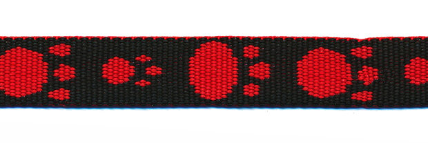 Tassenband 15 mm pootje rood/zwart (ca. 5 m) - andere zijde