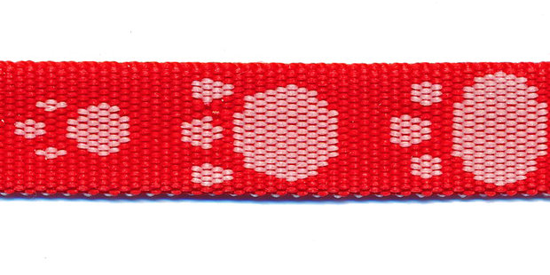 Tassenband 15 mm pootje rood/wit (ca. 5 m)