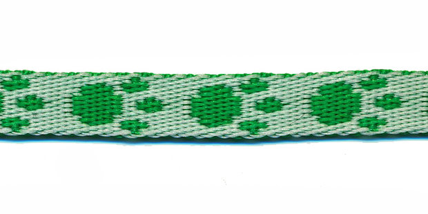 Tassenband 10 mm pootje groen/wit (ca. 5 m) - andere zijde