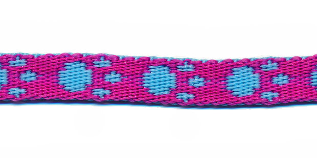 Tassenband 10 mm pootje fuchsia/aqua (ca. 5 m)