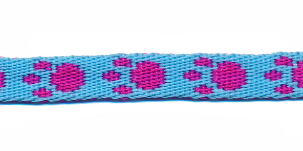 Tassenband 10 mm pootje fuchsia/aqua (ca. 5 m) - andere zijde